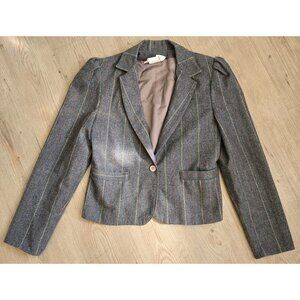 VTG 80's Junior Bazaar Girls Size 7‎ Grey w Red/Yellow Pinstripe Wool Blazer